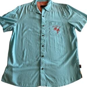 NWOT Margaritaville 100% Rayon Shirt Teal Parrot Heads Button Close with Extra M